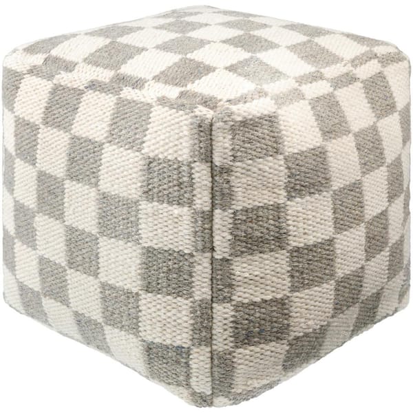Artistic Weavers Preethi Off-White, Sterling Grey Modern Cotton 18 in. L x 18 in. W x 18 in. H Pouf