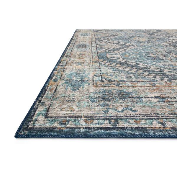 Skye Denim/Natural 8 ft. x 8 ft. Round Printed Distressed Oriental Area Rug
