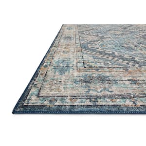 Skye Denim/Natural 6 ft. x 6 ft. Round Printed Distressed Oriental Area Rug