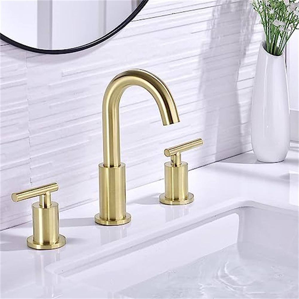 Brushed Gold Brass 2-Handle Widespread Bathroom Faucet Set