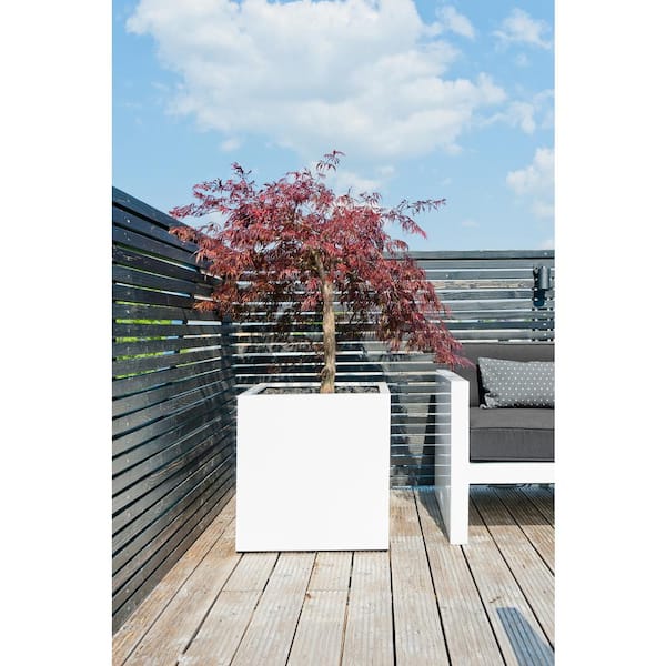 Block Extra Large 24 in. Tall Glossy White Fiberstone Indoor Outdoor Modern Square Planter