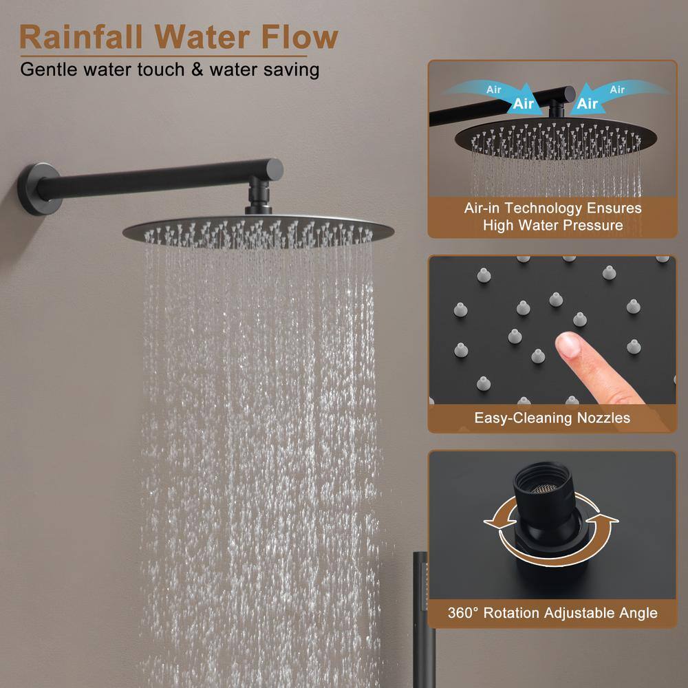 Matte Black Stainless Steel Thermostatic Rain Shower System with Handheld