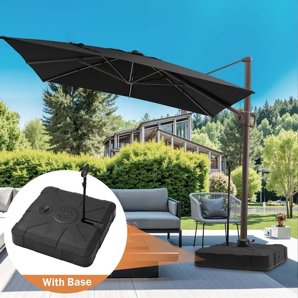 Pellebant 11 ft. x 9 ft. Aluminum 360° Rotation Cantilever Patio Umbrella in Black with 300 lbs.HDPE Wheels and Pull Rod Base