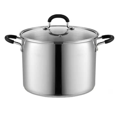 8 qt. Stainless Steel Stock Pot in Black and Stainless Steel with Glass Lid