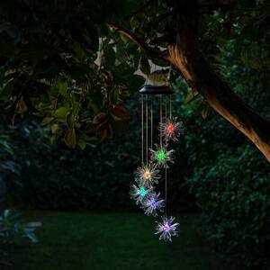 28 in. Outdoor Solar Powered Mobile with Color Changing LED 3D Flowers