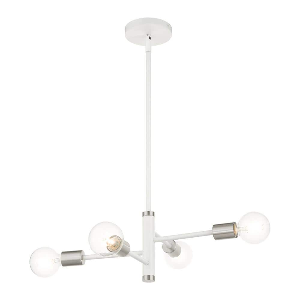 White Mini 4-Light Chandelier with Nickel Accents