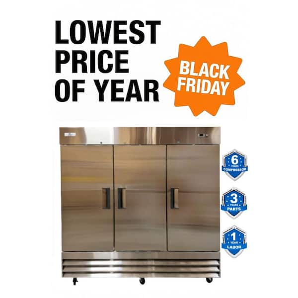 Cooler Depot 81 in. W 72 cu. ft. Three Door Commercial Refrigerator in Stainless Steel
