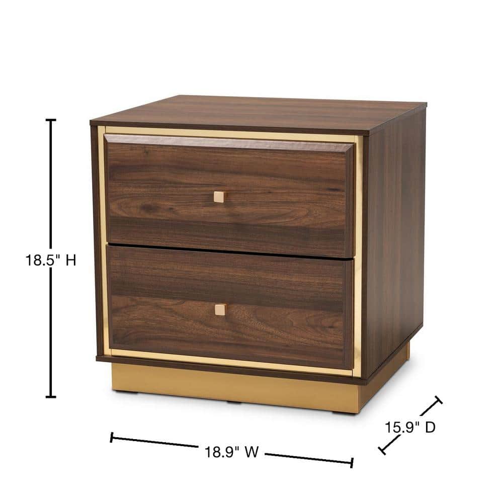 Cormac Walnut Brown and Gold Metal 2-Drawer Nightstand
