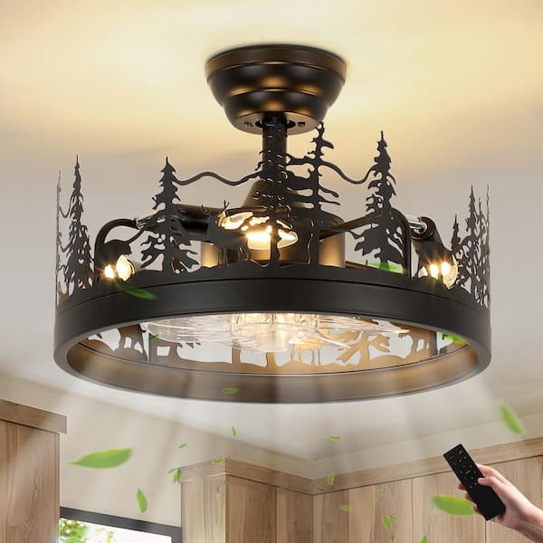 17.71 in. Farmhouse Black Ceiling Fan with Light Indoor Rustic Fandelier Ceiling Fan with Remote Reversible Fan Blades