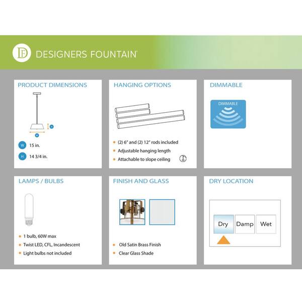 Designers Fountain - Porter 1 -Light Old Satin Brass Pendant