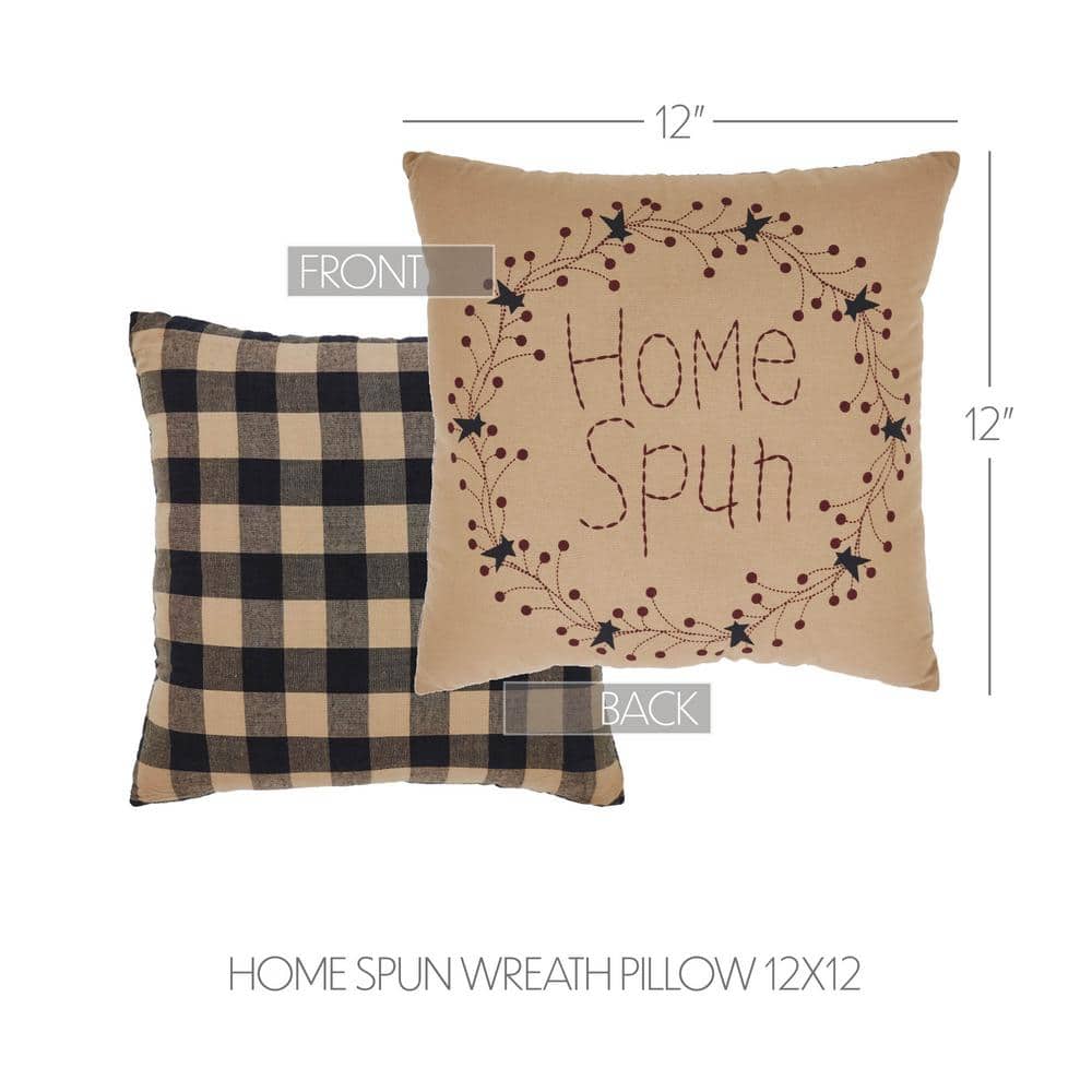 Rustic Beige Cotton Square Throw Pillow with Wreath Design