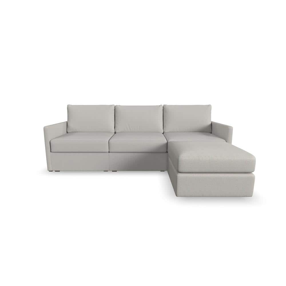FLEXSTEEL Flex 99 in. Straight Arm Flex Live Smart Performance Fabric Upholstered Sofa and Bumper Ottoman in Frost Light Gray -  902231N931301