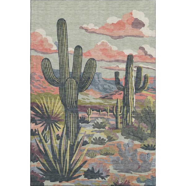 Mayfield Premium Machine Washable Abstract AMF2496 Celery 5 ft. x 7 ft. 6 in. Area Rug
