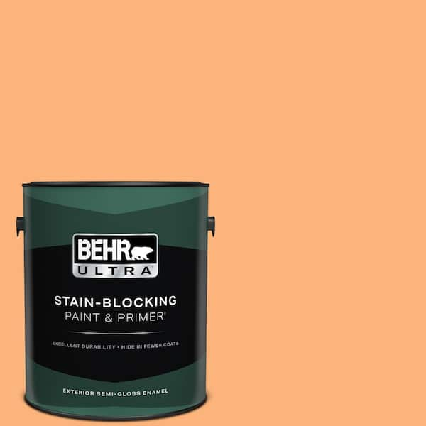 BEHR ULTRA 1 gal. #P220-5 Fuzzy Peach Semi-Gloss Enamel Exterior Paint & Primer