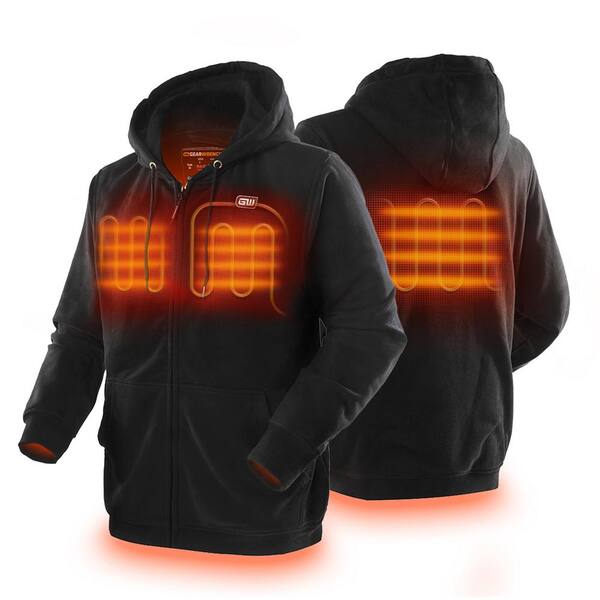Gearwrench Men S Medium 7 4 Volt Lithium Ion Black Full Zip Heated Hoodie Jacket With One 5 2ah Battery And Charger Guhf 02a Bk04 The Home Depot