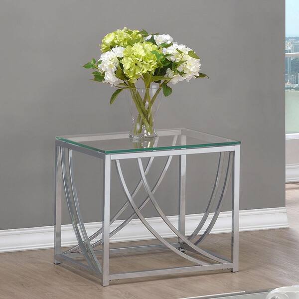 Coaster Lille 19.75 in. Chrome and Clear Square Glass End Table