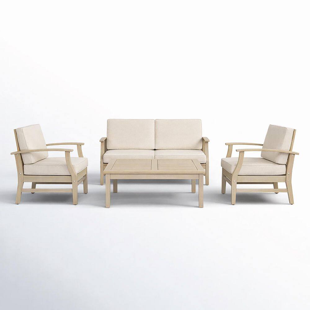 Anshika 4-Piece Light White Solid Wood Patio Conversation Set with Sand Cushions price history on PriceWatchPro