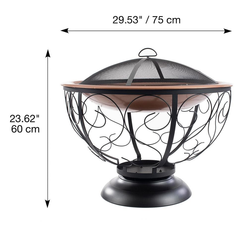 29" Black Round Steel Fire Pit with Porcelain Enamel Bowl