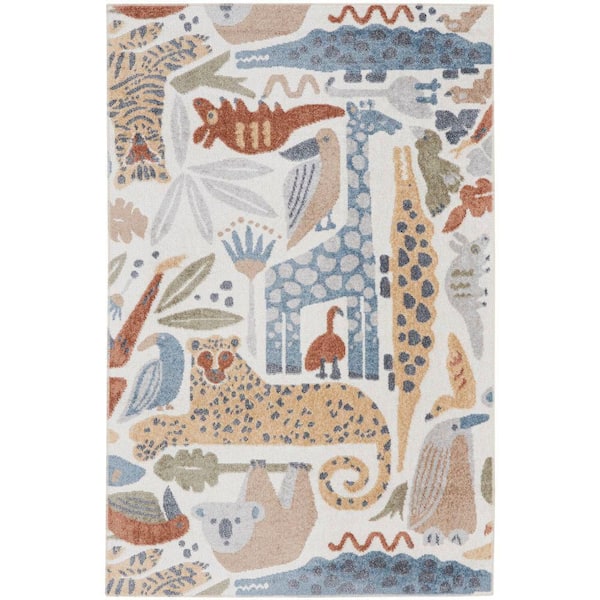 Astra Machine Washable Ivory 2 ft. x 3 ft. Animal Print Contemporary Area Rug