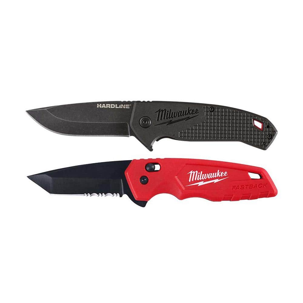 Milwaukee 3 in. Hardline D2 Steel Smooth Blade Pocket Folding Knife and FASTBACK Spring Assisted Folding Knife (2-Piece)