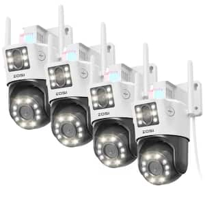 Wired 4MP 2.5K 360° PTZ Outdoor Plug-In Home Security Camera, 2.8mm and 8mm Dual Lens, AI Person Car Detection - 4-Pack