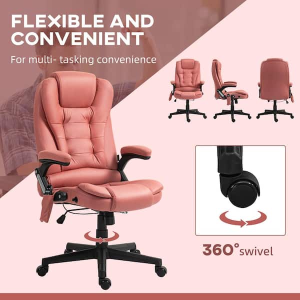 vinsetto 6-point vibration massage chair Vinsetto 6 Point Vibrating Massage Office Chair with Heat, Linen High Back  Executive Office Chair with Reclining Backrest, Armrests, Pink main image 1