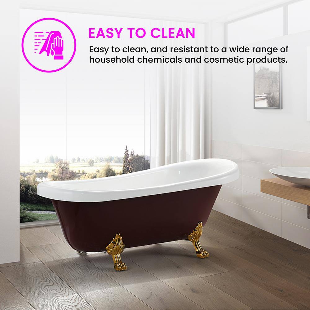 67" Red and White Acrylic Clawfoot Soaking Bathtub