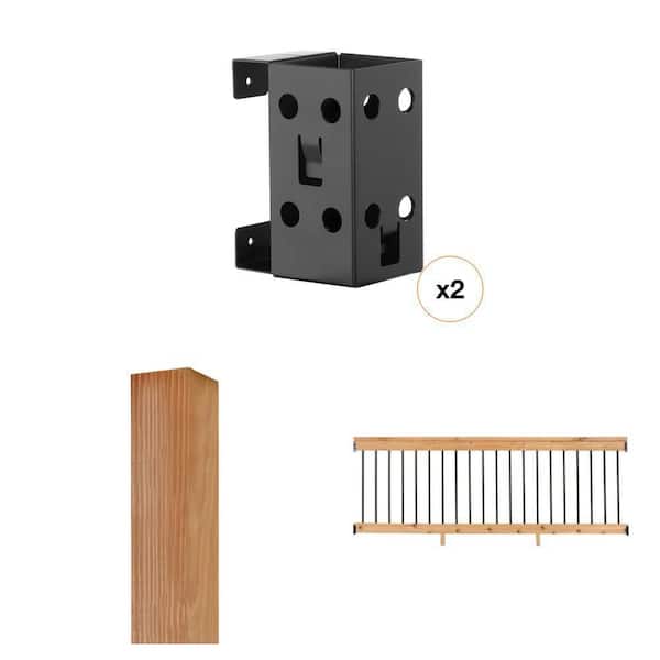 8 ft. Western Red Cedar Wood Deck Rail Kit Bundle with Hidden Post Pocket Installation Hardware and Regular Post
