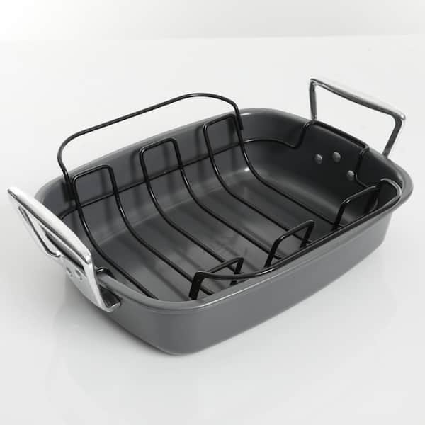 Circulon 17 in. x 13 in. Nonstick Bakeware Roaster with U-Rack, Gray