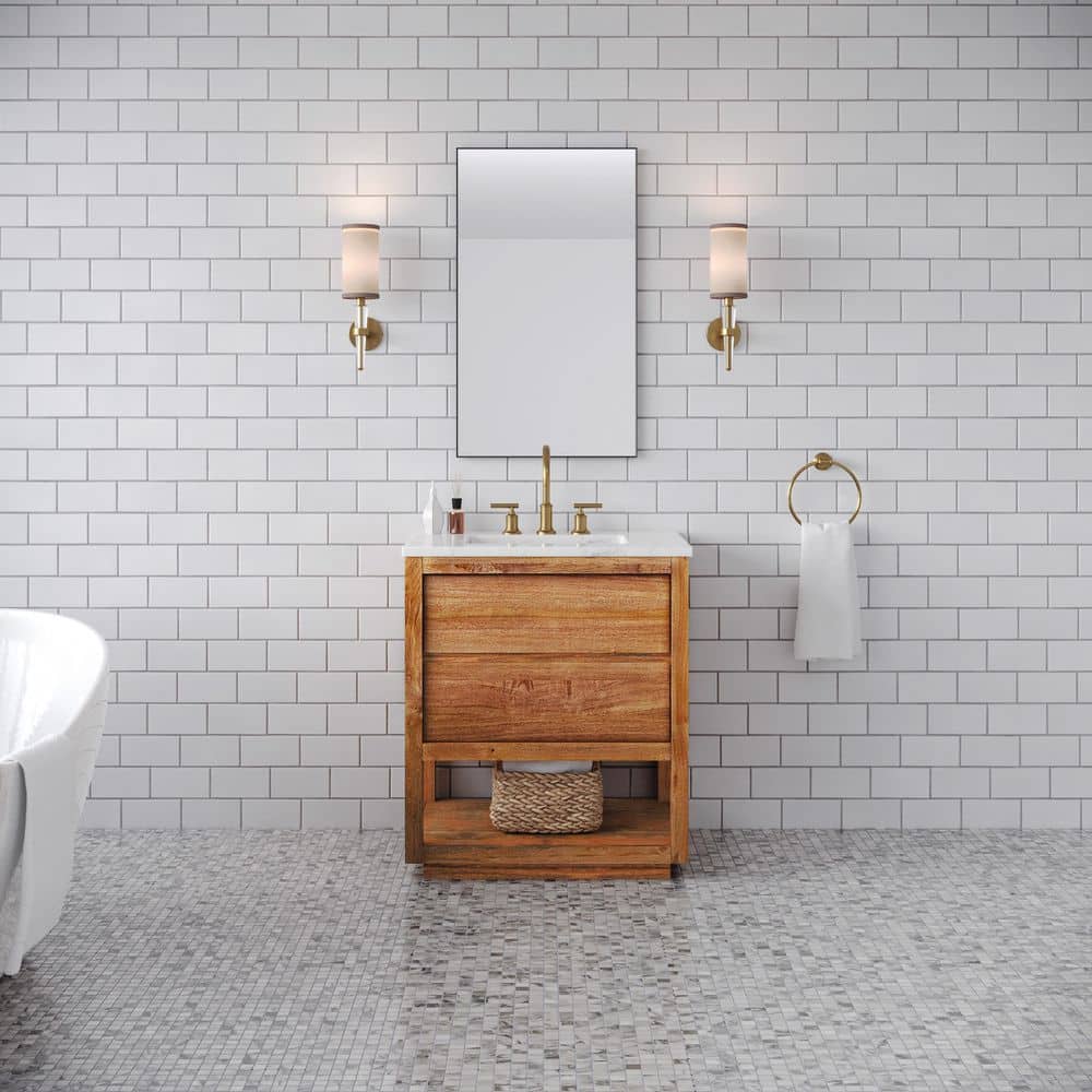 Oakman 30 in. W x 22 in. D x 34.7 in. H Single Sink Bath Vanity in Mango Wood with Carrara White Marble Top price history on PriceWatchPro