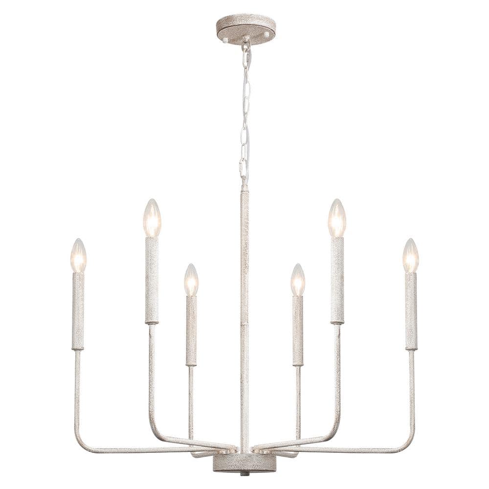 6-light Distressed Vintage White Candlestick Chandelier for Kitchen with no