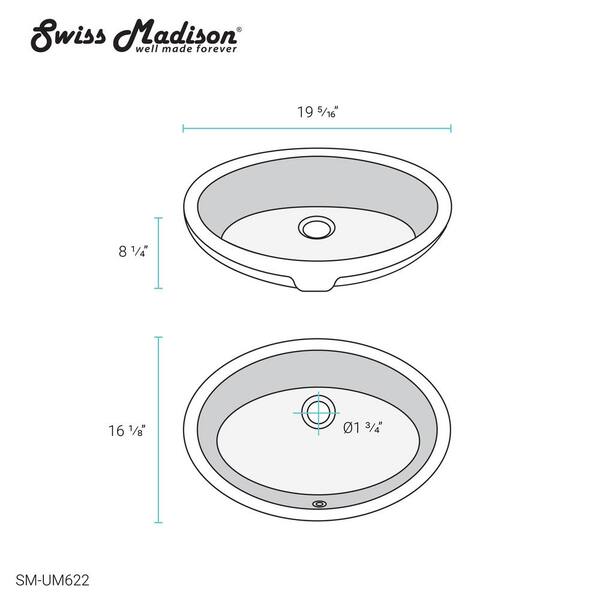 Swiss Madison Monaco 19 in. Oval Under-Mount Bathroom Sink in 
