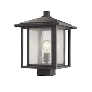 Aspen 1-Light Black 15 in. Aluminum Hardwired Outdoor Weather Resistant Post Light Round Fitter with No Bulb Included