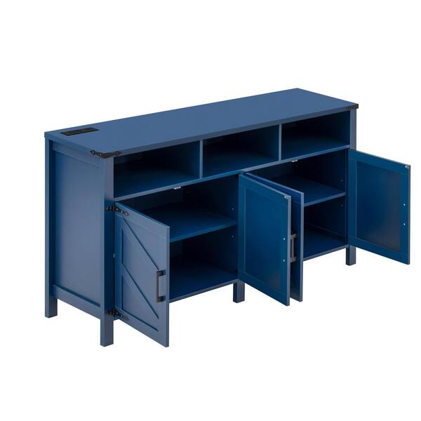 Polibi Navy Blue Particle Board Wood Buffet with Power Outlets USB