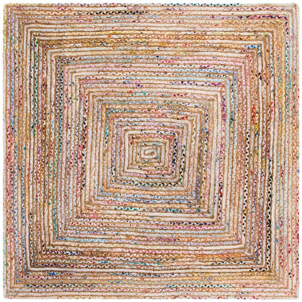 SAFAVIEH Cape Cod Beige/Multi 10 ft. x 10 ft. Striped Border Square Area Rug