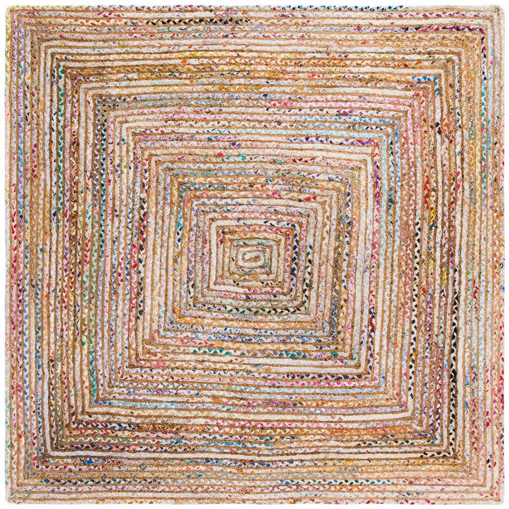 Beige and Multicolor Round Hand-Knotted Wool and Cotton Rug