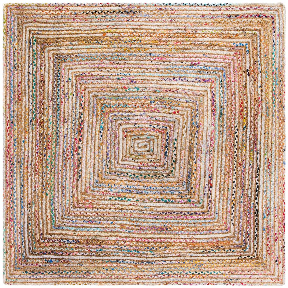Handmade Beige and Multicolor Cotton Square Area Rug