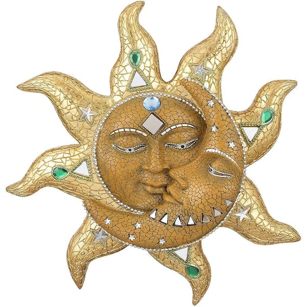 13 in. H Yellow Sun and Moon Mosaic Wall Plaque Decor