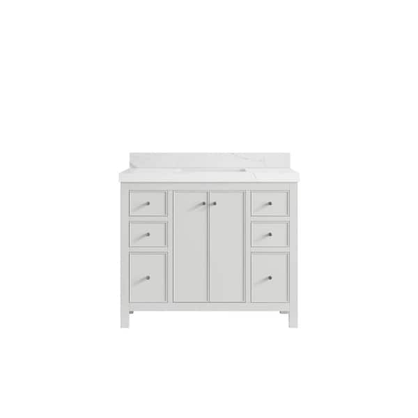 Willow Collections Chicago 42 in. Single Sink Freestanding White Bath Vanity with Calacatta Laza Qt. Top Unassembled