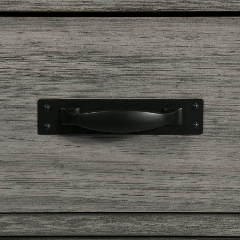 Gray Pine Transitional 5-Drawer Chest with Black Metal Trim