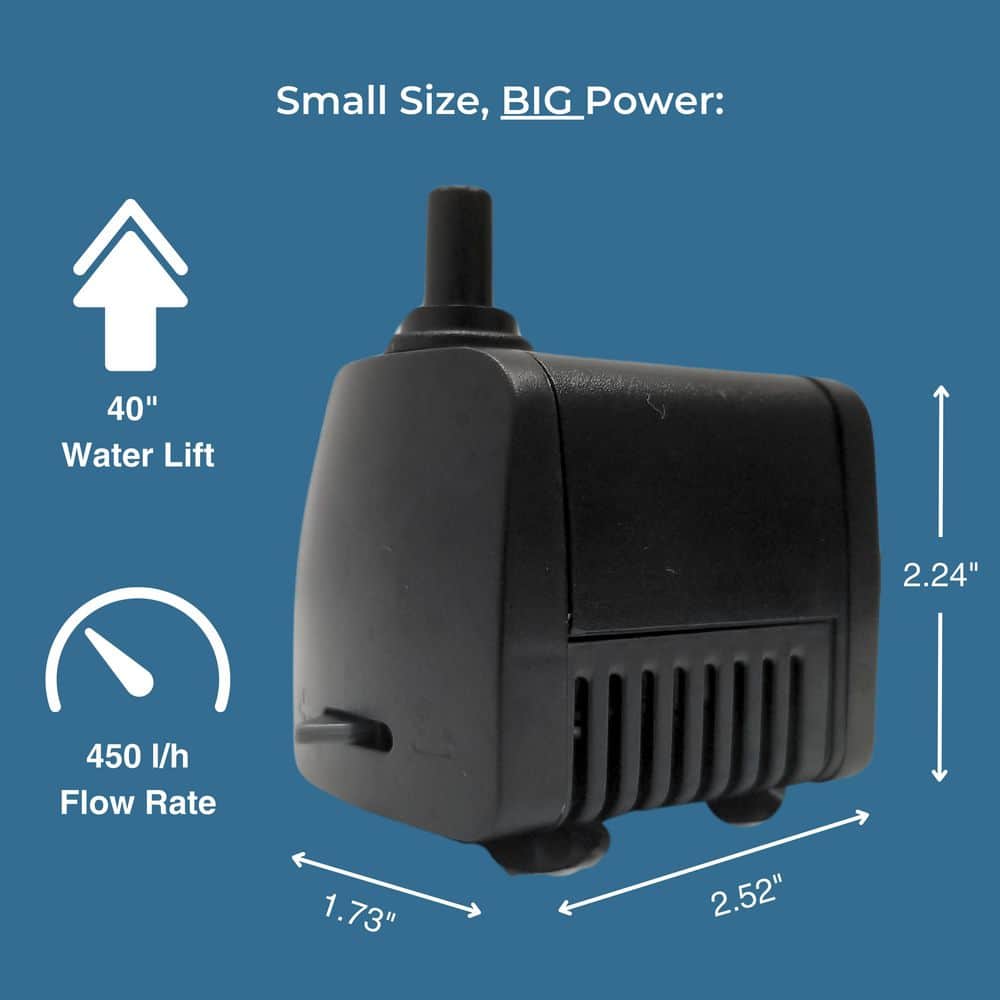 Black Submersible Water Pump for Fountains and Ponds, 265 GPH