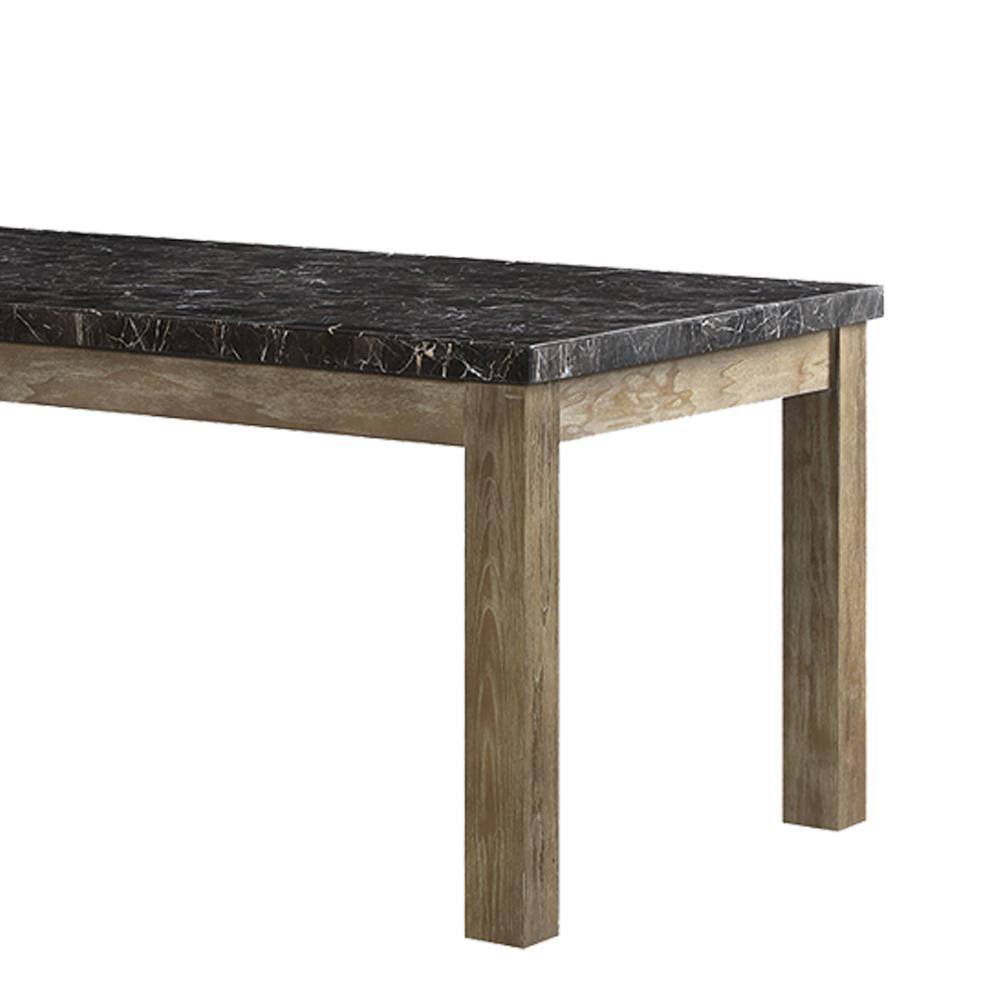 Transitional Oak and Marble Rectangular Dining Table