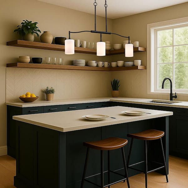Liam 3-Light Matte Black Billiard Light with White Opal Glass Shade