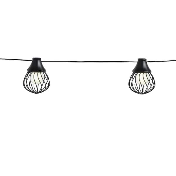 Hampton Bay 10-Light 12 ft. Matte Black Outdoor Plug-In LED Lantern String-Light