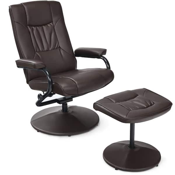 Costway Brown PVC Leather 360° Swivel Recliner Chair Lounge Accent Armchair w/Ottoman