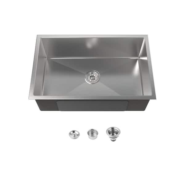 30 in. Undermount Single Bowl 20-Gauge Gunmetal Gray Stainless Steel Kitchen Sink with US Standard Drain and Hook