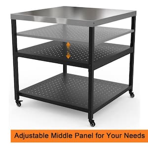 3-Shelf Movable Outdoor Grill Carts Pizza Oven Table Stand Dining Table for Kitchen Patio Backyard