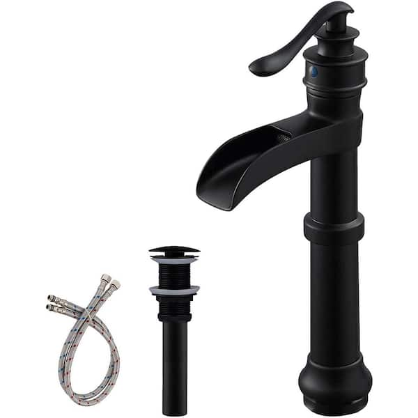 Dimakai Waterfall Single Hole Single-Handle Vessel Bathroom Faucet With Pop-up Drain in Matte Black