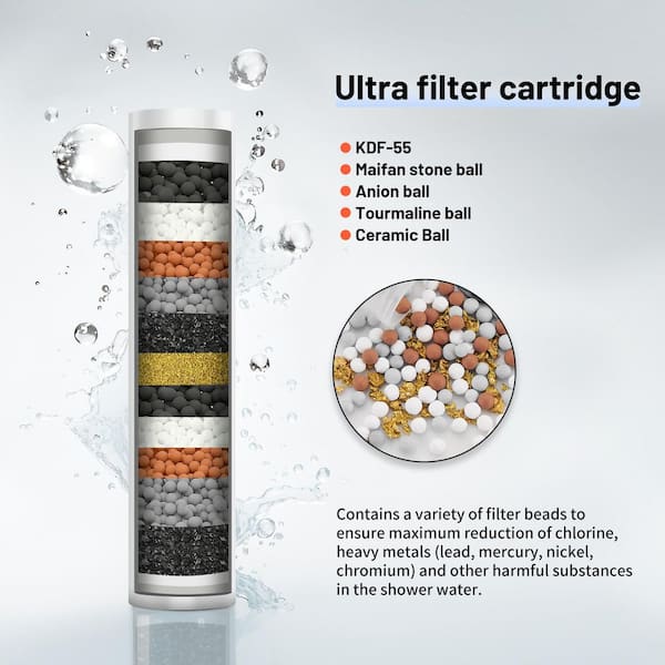 Rainfull Two-in-One 6-Spray 12 in. Dual Wall Mount filtered Shower Head Fixed and Handheld Shower Head 1.8 GPM in Black