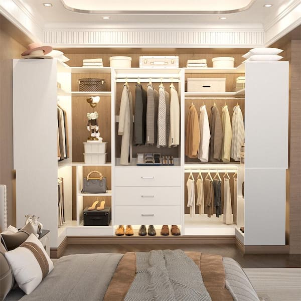Aheaplus 88.8-in U-Shaped Walk-In Closet Systems with 3 Drawers